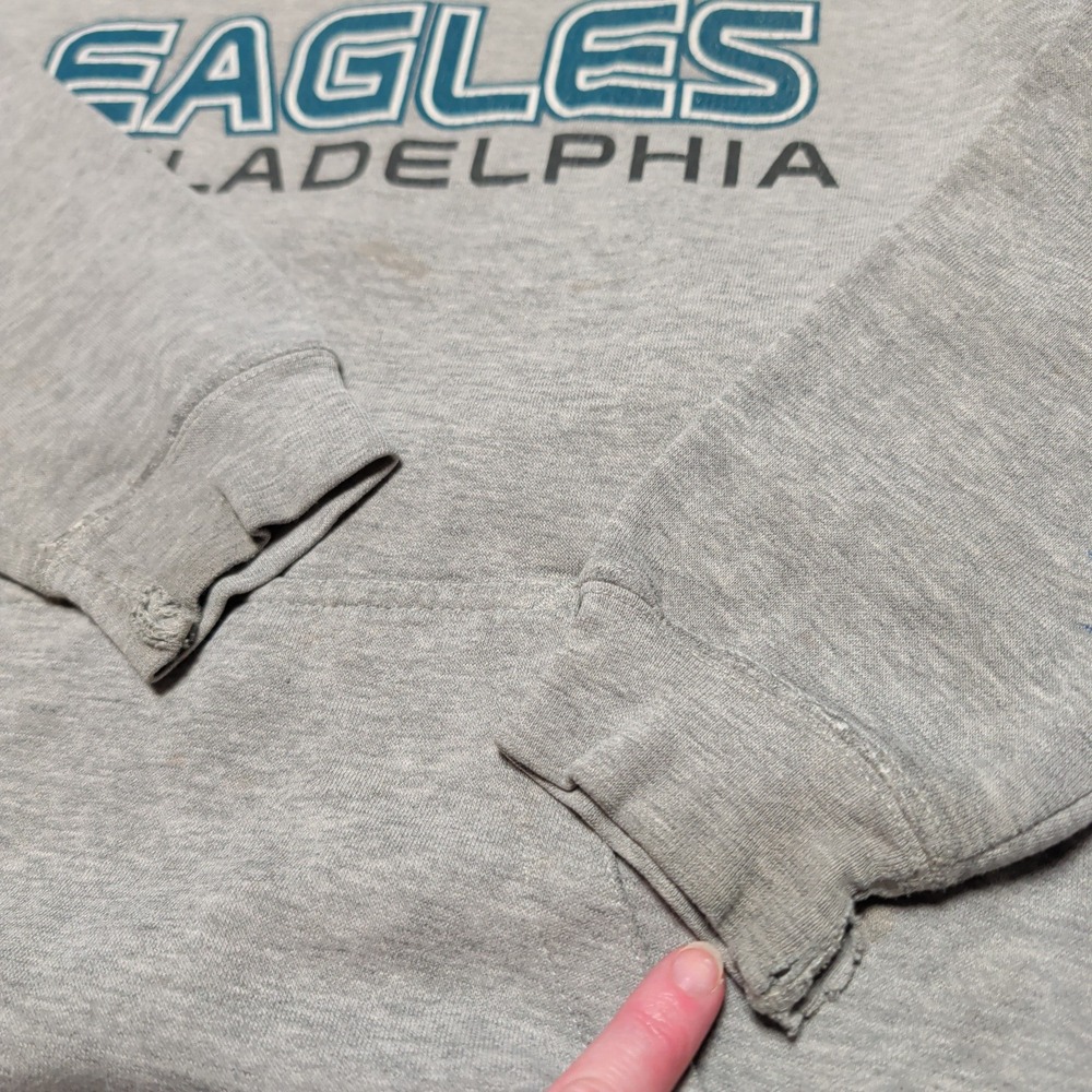 NFL Team Apparel Philadelphia Eagles Hoodie Kids L 14/16 Gray Distressed Soft - Picture 5 of 9
